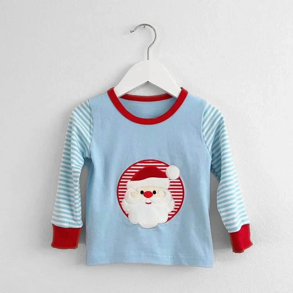 NWT Cute Boys Christmas Pajamas Set Long Sleeve Top & Pants Santa Sky Blue 9-12M